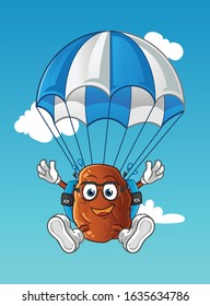 date fruit skydiving cartoon with parachutes and glasses. cartoon mascot vector