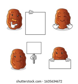 date fruit smile holding board 4 poses cartoon. cute chibi cartoon mascot vector