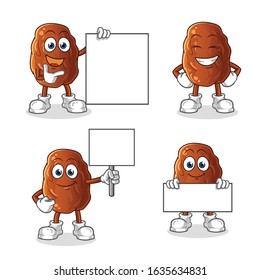 date fruit smile holding board 4 poses cartoon. cartoon mascot vector