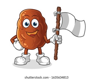 date fruit smiling and holding white surender flag cartoon. cartoon mascot vector