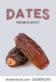 Date fruit. Vector design with text included. Isolated image, illustration, poster, logo, illustration.