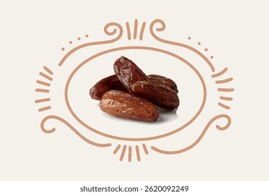 Date fruit. Vector design with text included. Isolated image, illustration, poster, logo, illustration.