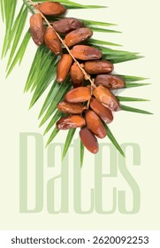 Date fruit. Vector design with text included. Isolated image, illustration, poster, logo, illustration.