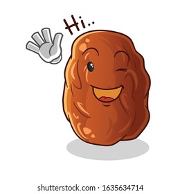 date fruit waving and smiling cartoon. cute chibi cartoon mascot vector