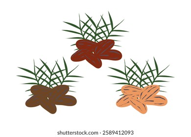 Date fruits with palm leaves Hand drawn Branch of Dates Fruit Cartoon Icon for Iftar, Ramadan Kareem, Element Decoration Banner Isolated Vector illustration dates on White Background