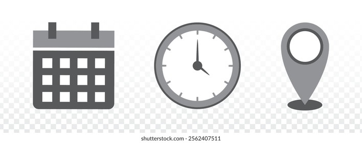 Date, hour, Location. Vector illustration on transparent background(png)