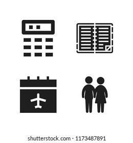 date icon. 4 date vector icons set. couple silhouette, organizer and calendar icons for web and design about date theme