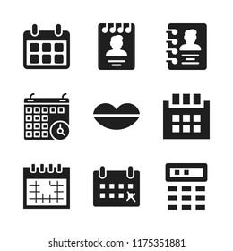 date icon. 9 date vector icons set. calendar, seductive and month calendar icons for web and design about date theme