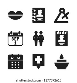 date icon. 9 date vector icons set. hospital pin, agenda and calendar icons for web and design about date theme