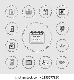 Date icon. collection of 13 date outline icons such as heart ribbon, calendar. editable date icons for web and mobile.