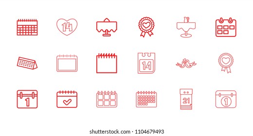 Date icon. collection of 18 date outline icons such as restaurant table, calendar, heart ribbon. editable date icons for web and mobile.