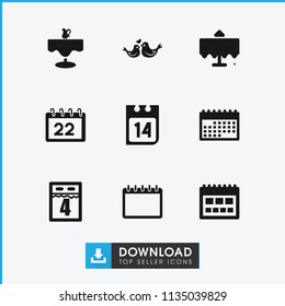 Date icon. collection of 9 date filled icons such as restaurant table, calendar. editable date icons for web and mobile.