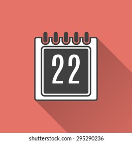 Date icon with a long shadow on a red background. Vector illustration.