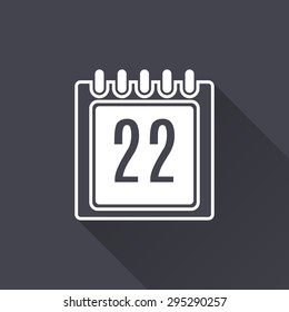 Date icon with a long shadow on a black background. Vector illustration.