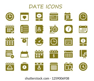  date icon set. 30 filled date icons. Simple modern icons about  - Clock, Calendar, Event, Reminder, Agenda