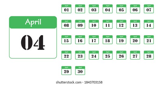 Date Icon Set in April On a white background