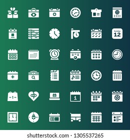 date icon set. Collection of 36 filled date icons included Calendar, Miscellaneous, Clock, Broken heart, Schedule