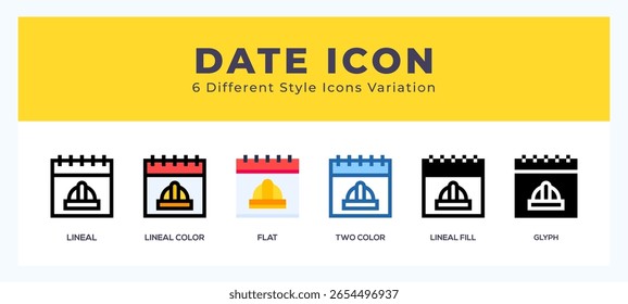 Date icon set with different styles. Icons designed in filled. outline. flat. glyph and line colored.