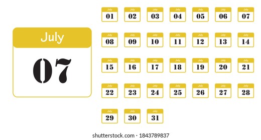 Date Icon Set in July On a white background