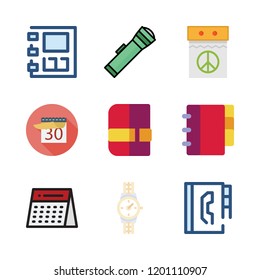 date icon set. vector set about wristwatch, lantern, agenda and calendar icons set.