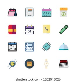 date icon set. vector set about wristwatch, calendar, lantern and weekly calendar icons set.