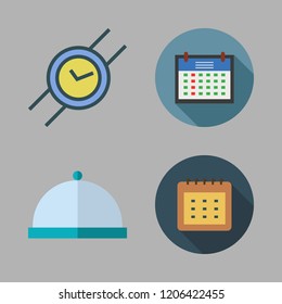 date icon set. vector set about calendar, dinner and wristwatch icons set.