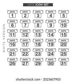 Date Icon White Color Vector illustration set