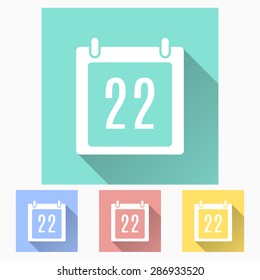 Date - icon is white with long shadow, flat design. Vector illustration.
