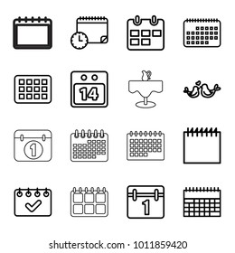 Date icons. set of 16 editable outline date icons such as calendar, lovebirds, 14 date calendar, calendar with clock