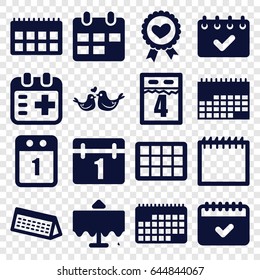 Date icons set. set of 16 date filled icons such as restaurant table, calendar, heart ribbon, lovebirds, medical appointment, 1st day calendar