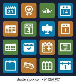 Date icons set. set of 16 date filled icons such as restaurant table, calendar, heart ribbon, lovebirds