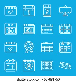 Date icons set. set of 16 date outline icons such as restaurant table, calendar, heart ribbon