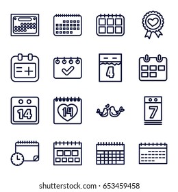 Date icons set. set of 16 date outline icons such as heart ribbon, lovebirds