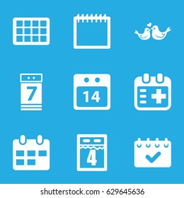 Date icons set. set of 9 date filled icons such as lovebirds