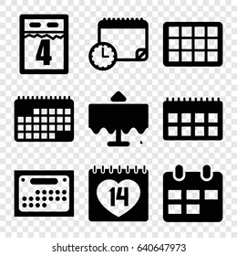 Date icons set. set of 9 date filled icons such as restaurant table, calendar