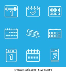 date icons set. Set of 9 date outline icons such as calendar, calendar 7 date