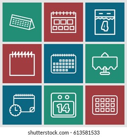 Date icons set. set of 9 date outline icons such as restaurant table