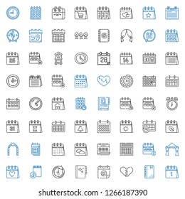 date icons set. Collection of date with calendar, agenda, broken heart, clock, wedding arch, schedule, valentines day. Editable and scalable date icons.