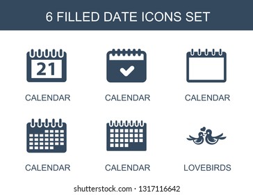 date icons. Trendy 6 date icons. Contain icons such as calendar, lovebirds. date icon for web and mobile.