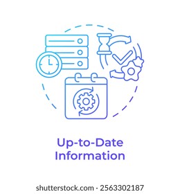 Up to date information blue gradient concept icon. Current data processing. Benefit of RAG AI technology. Round shape line illustration. Abstract idea. Graphic design. Easy to use in article