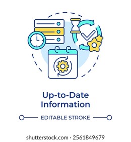 Up to date information multi color concept icon. Current data processing. Benefit of RAG AI technology. Round shape line illustration. Abstract idea. Graphic design. Easy to use in article