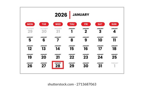 La fecha del 28 de enero de 2026 marcada con un cursor rojo en la pared
