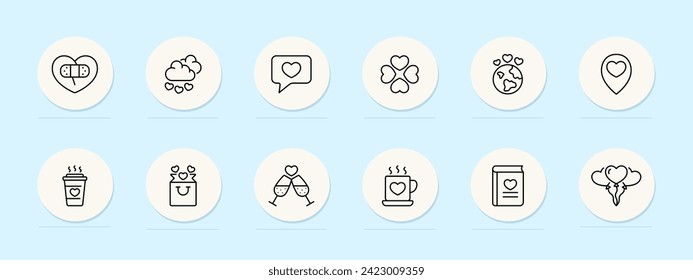 Date line icon. Intimate dinner, romantic ambiance, candlelight romance, fine dining experience. Pastel color background. Vector line icon for business and advertising