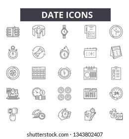 Date line icons for web and mobile design. Editable stroke signs. Date  outline concept illustrations