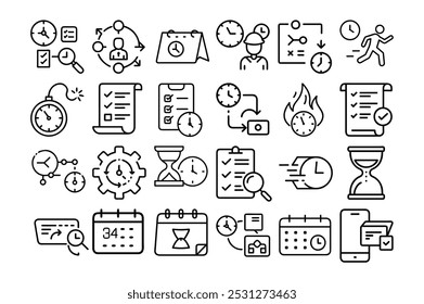 Date Management Line Editable Icons Set - Vector Illustration and Icon Line Art Design