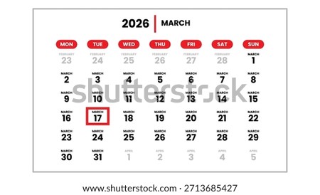 The date March 17th, 2026 marked with a red cursor on the wall