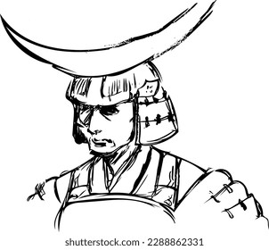 Date Masamune's image illustration, writing brush, line drawing, famous Japanese samurai