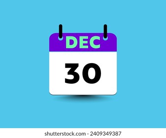 Date and month DEC 30 flat icon calendar.