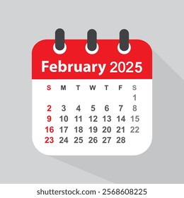  Date month February 2025, vector, icon.