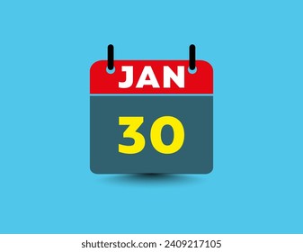 Date and month January 30 flat icon calendar.